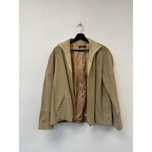 Vintage Jordache Jacket Womens Large Beige‎ Suede Collared Lined Short Casual